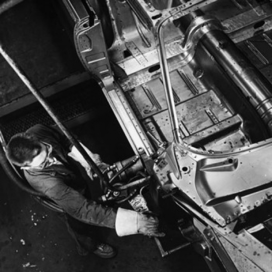 SAL9904453 High Angle View of Male Worker Working in Car Assembly Plant Poster Print - 18 x 24 in -  Posterazzi