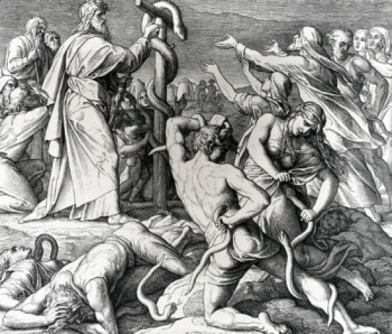 Moses Heals Afflicted Israelites with Brazen Serpent by Julius Schnorr Von Carolsfeld Illustration 1794-1872 - 18 x 24 in.