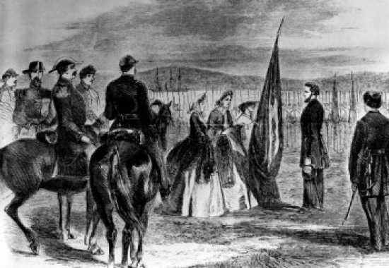 Women Participating in the Flag Presentation at the Front by Unknown Artist Poster Print - 18 x 24 in.