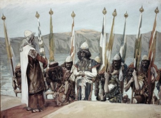 SAL999490 Moses Blesseth Joshua Before the High Priests James Tissot 1836-1902 French Jewish Museum New York Print - 18 x 24 in.