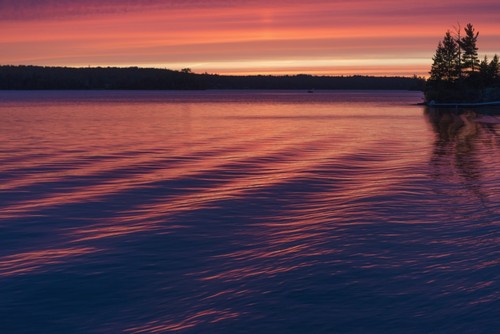 Sunset Over A Lake Reflecting Pink On The Tranquil Water - Ontario Canada Poster Print by Keith Levit - 20 x 13