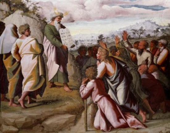 SAL900119332 Moses Presenting the Ten Commandments Raphael 1483-1520 Italian Fresco St Peters Basilica Vatican City - 18 x 24 in.