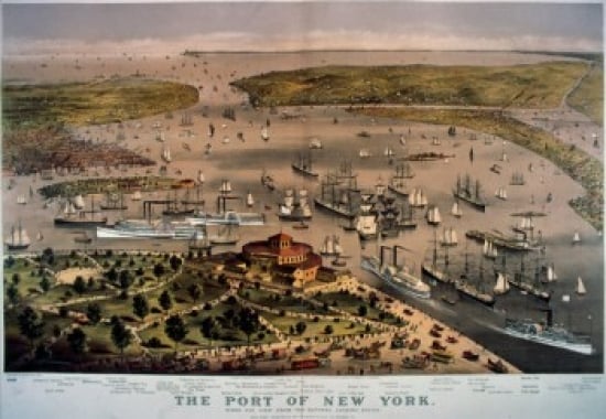 SAL9001271 Port of New York the Birds Eye View From the Battery Looking South Currier & Ives 1834-1907 American Color - 18 x 24 in.