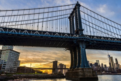 Manhattan & Brooklyn Bridges At Sunset Brooklyn Bridge Park