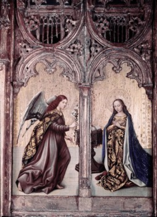 The Annunciation 14th C. Master of Avignon 14th C. French Tempera on Wood Panel Poster Print - 18 x 24 in.