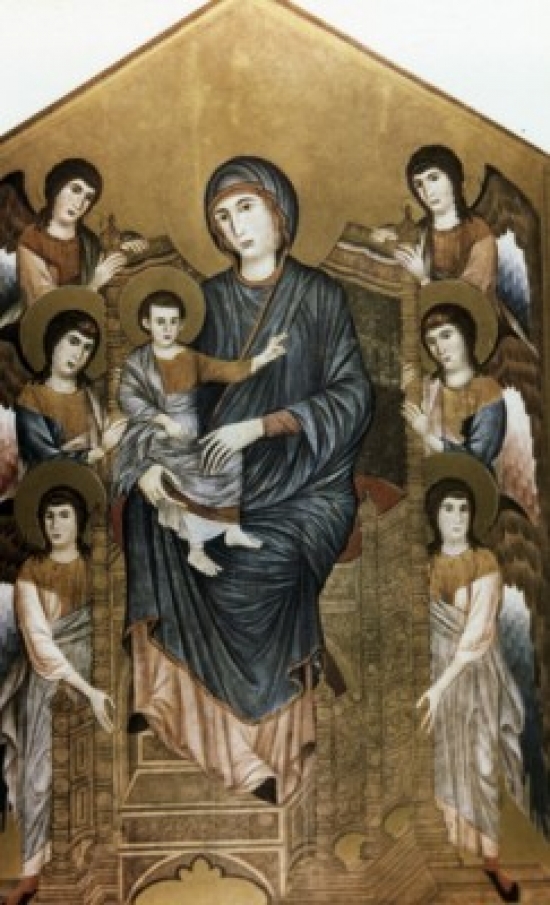 Maesta Madonna Enthroned by Cimabue Cenni Di Pepe Tempera on Panel Circa 1270 Circa1240-Circa1302 France Paris - 18 x 24 in.