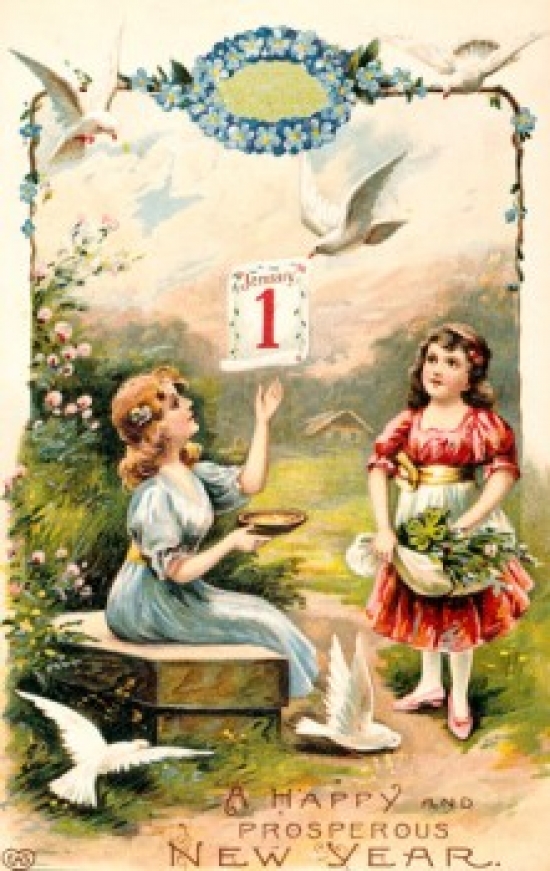 SAL9801062 Happy & Prosperous New Year Nostalgia Cards 1900 Poster Print - 18 x 24 in.