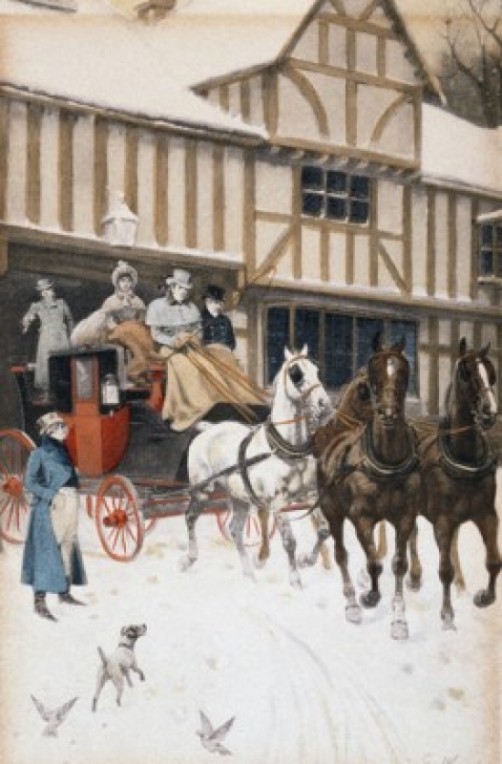 SAL9801221 Horse & Buggy Ride in the Snow Nostalgia Cards Poster Print - 18 x 24 in.