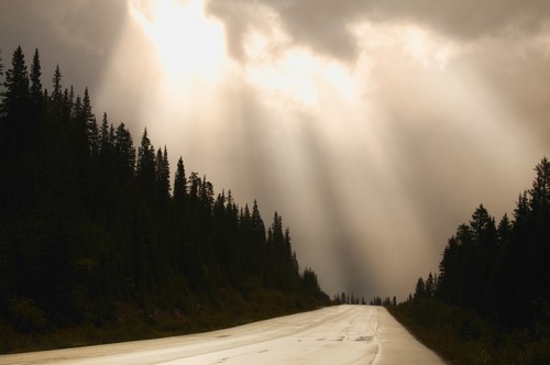 DPI1763780 Sun Breaking Through Clouds Jasper National Park Alberta Poster Print by Don Hammond, 17 x 11