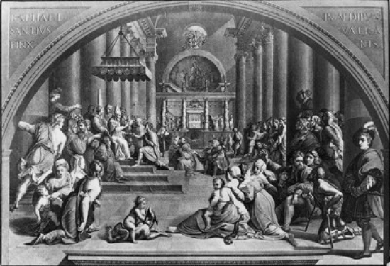 Constantine Presents Rome to Pope Sylvester I 314 Ad Raphael 1483-1520 Italian Poster Print - 18 x 24 in.