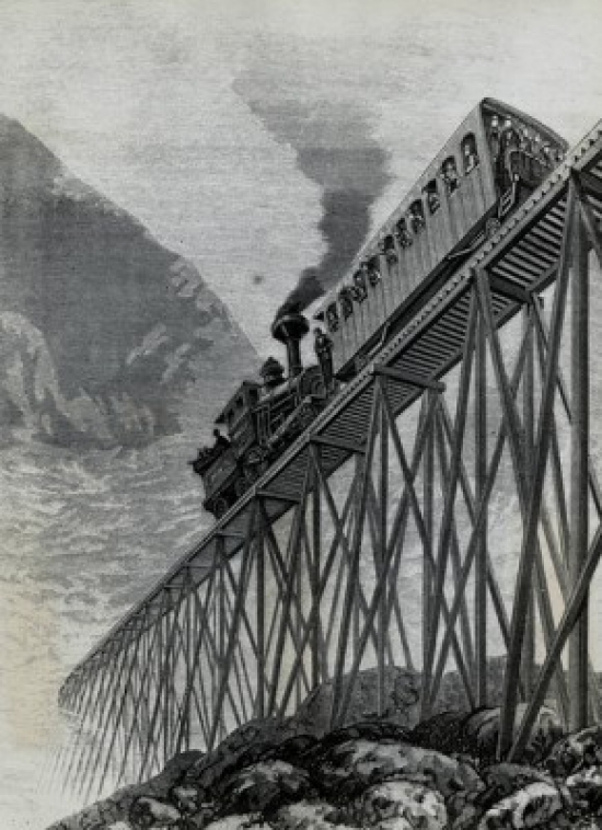 Cog-Railroad Train Passing Jacobs Ladder Mount Washington Artist Unknown Poster Print - 18 x 24 in.