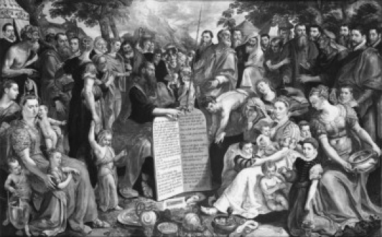 SAL9951532 Moses Showing the Tablets of the Law to the Israelites Maarten De Vos 1532-1603 Flemish Poster Print - 18 x 24 in.