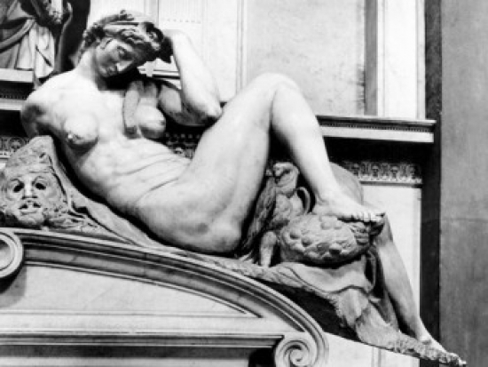Italy Florence Tomb of the Medici Night by Michelangelo Buonarroti Marble Sculpture 1475-1564 Print - 18 x 24 in.