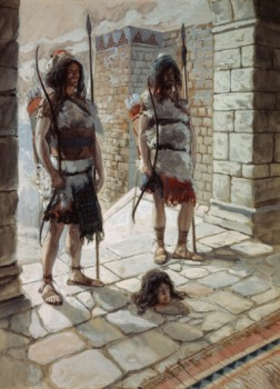 SAL999258 Reehab & Baanah Bring the Head of Ish-Bosheth James Tissot 1836-1902 French Jewish Museum New York Print - 18 x 24 in.