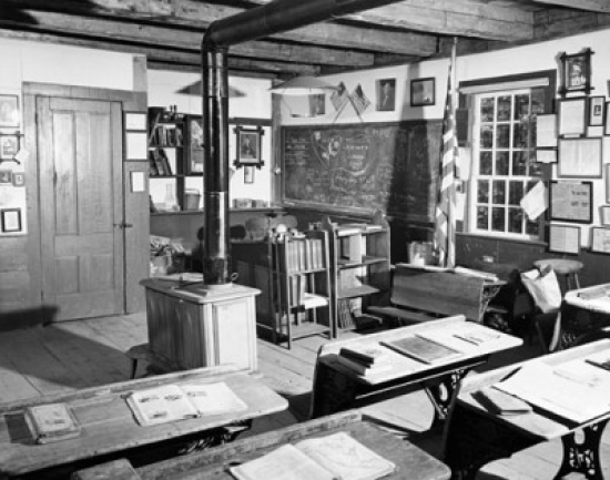 Empty Desks in a Classroom Poster Print  18 x 24 in