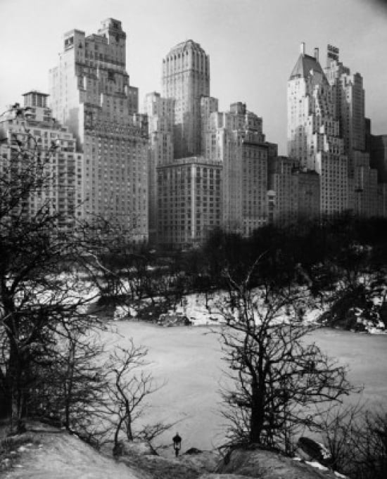 Snow Covered Park in Front of Skyscrapers Central Park Manhattan New York City New York USA Poster Print - 18 x 24 in.
