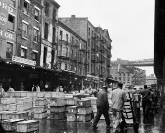 Containers in Front of Buildings Fulton Fish Market New York City New York State USA Poster Print - 18 x 24 in.