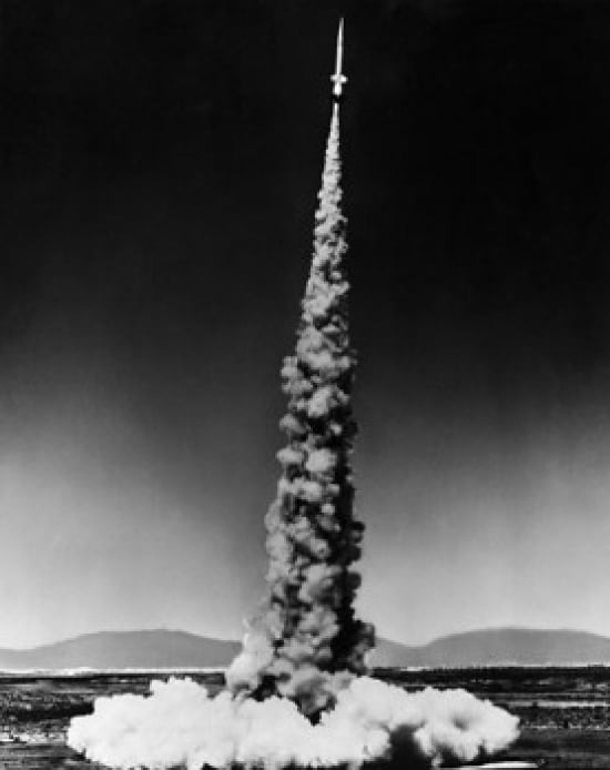 Low Angle View of a Rocket Taking Off Poster Print - 18 x 24 in.