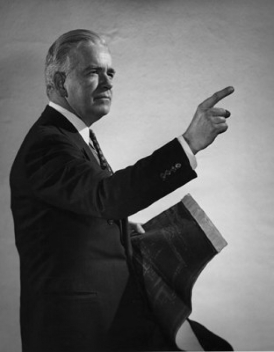 Side Profile of Businessman Pointing Forward Poster Print - 18 x 24 in.