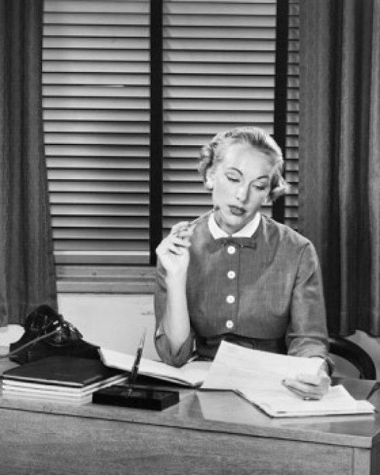 Businesswoman Reading Document Poster Print - 18 x 24 in.