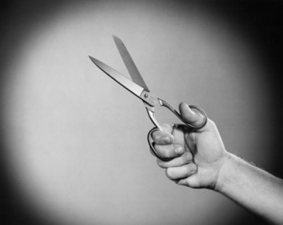 Persons Hand Holding Scissors Poster Print - 18 x 24 in.