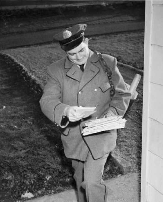 High Angle View of Postman Delivering Mail Poster Print - 18 x 24 in.
