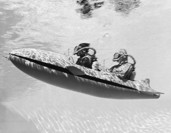 Two Scuba Divers in a Submarine Poster Print - 18 x 24 in.