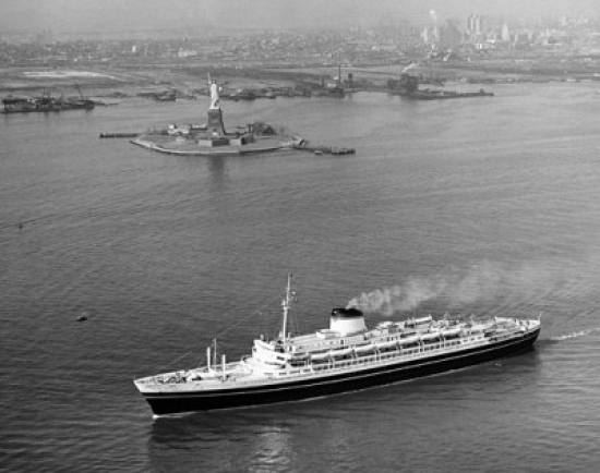 High Angle View of a Ship in the Sea SS Andrea Doria New York City New York State USA Poster Print - 18 x 24 in.