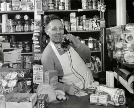 SAL2557132 Portrait of a Grocer Taking Order on the Telephone Poster Print - 18 x 24 in.