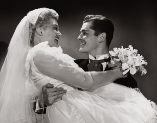 SAL255758 Close-Up of a Groom Carrying His Bride & Smiling Poster Print - 18 x 24 in.