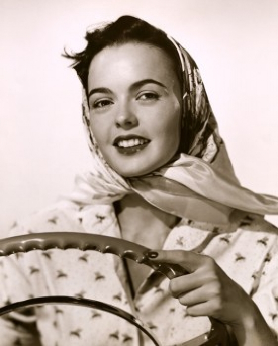 SAL2557896 Portrait of a Young Woman Holding a Steering Wheel Poster Print - 18 x 24 in.