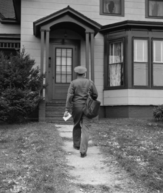 Rear View of a Postman Delivering Mail Poster Print - 18 x 24 in.