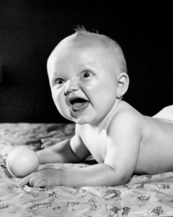 Baby Lying on Blanket & Shouting Poster Print - 18 x 24 in.