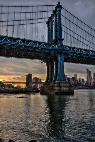 Manhattan & Brooklyn Bridges At Sunset Brooklyn Bridge Park - Brooklyn New York United States of America Poster Print by F. M. Kearney, 12 x 19
