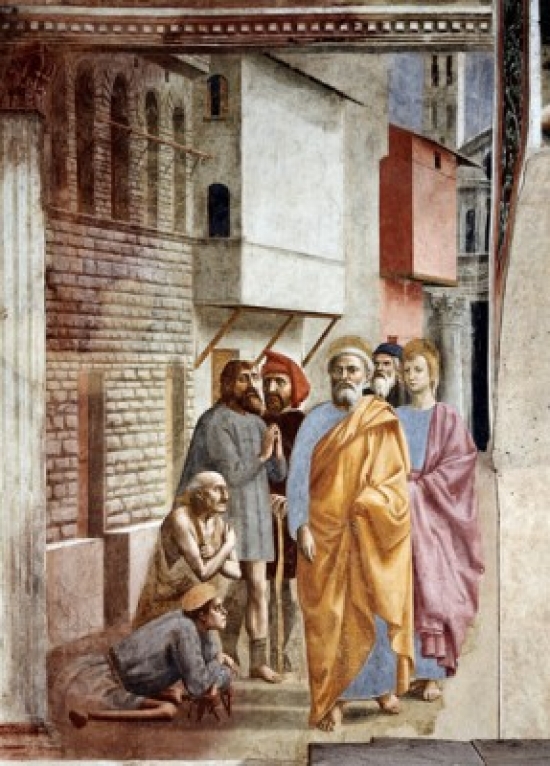 Saint Peter Following Saint John As He Heals the Sick with His Shadow 1426-82 Masaccio 1401-1428 Italian Fresco - 18 x 24 in.