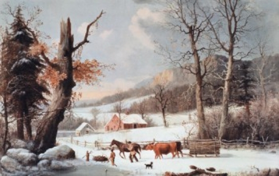 SAL3803491491 Winter in the Country - Homeward From the Wood-Lot Currier & Ives 1834-1907 American Lithograph Poster Print - 18 x 24 in.