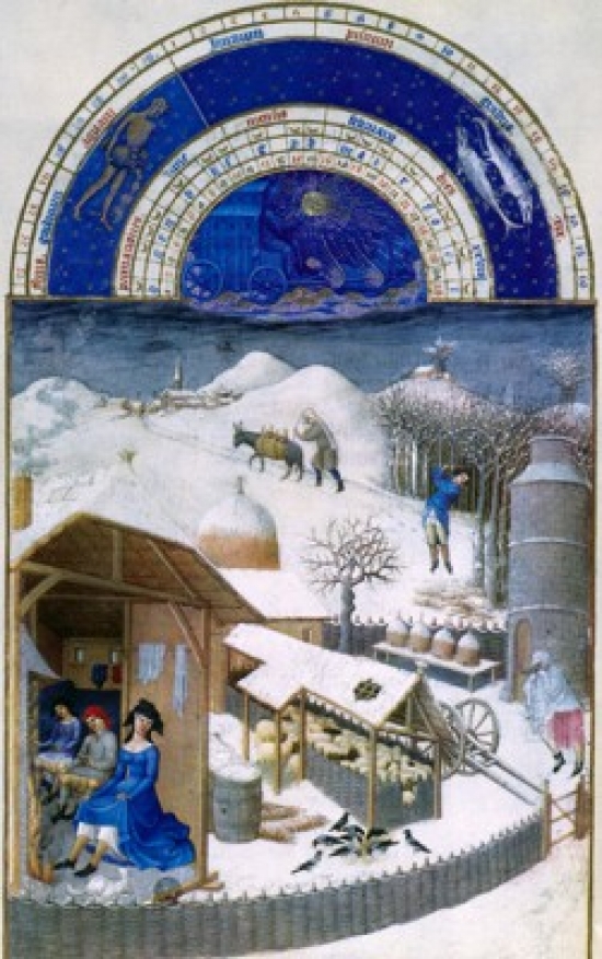 SAL3810514664 Winter on the Farm by Limbourg Brothers 15th Century 1385-1416 Poster Print - 18 x 24 in.