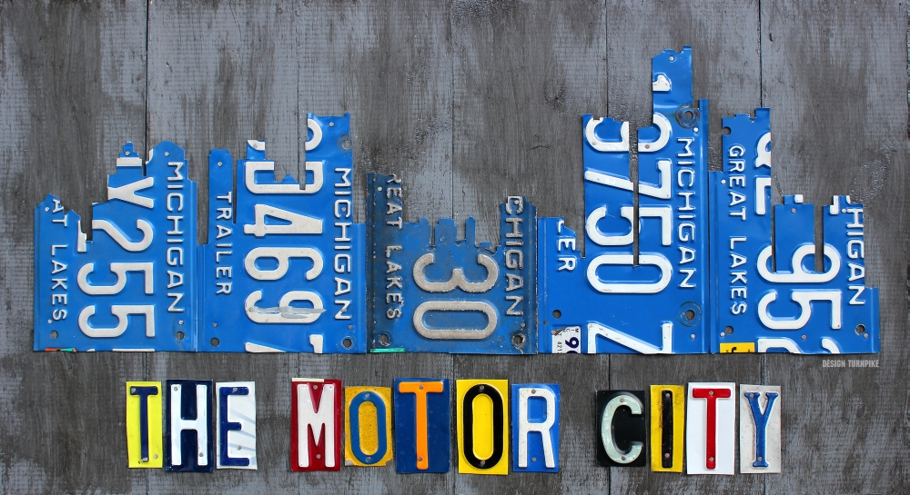 PDTDT001 Detriot City Skyline License Plate Poster Print by Design Turnpike - 33 x 18 in.