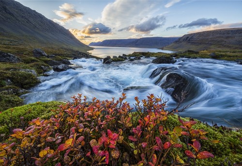 DPI12296391 A River Flows Through The Landscape On The West Fjords - Iceland Poster Print by Robert Postma, 18 x 12