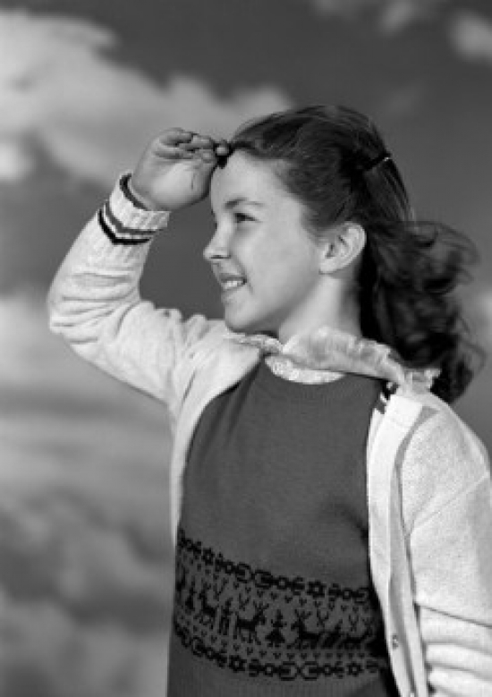 Girl Looking Up at Clouds Poster Print - 18 x 24 in.