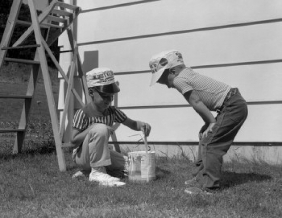 Two Boys Mixing Paint Poster Print - 18 x 24 in.