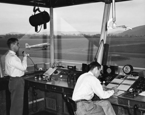 SAL25537210 Two Technicians Working in an Air Traffic Control Tower Elmira Airport Elmira New York State USA Print - 18 x 24 in.
