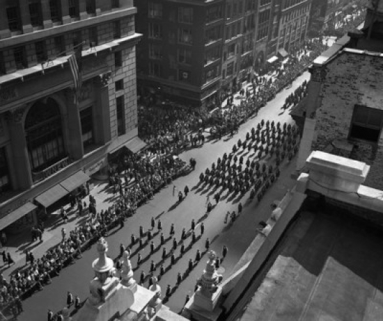 USA New York State New York City Columbus Day Parade October 12 1949 Elevated View Poster Print - 18 x 24 in.