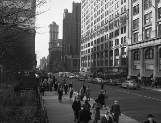 Pedestrians on Sidewalk Poster Print - 18 x 24 in.