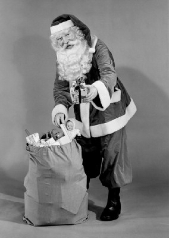 Father Christmas Pulling Present From Sack Poster Print - 18 x 24 in.