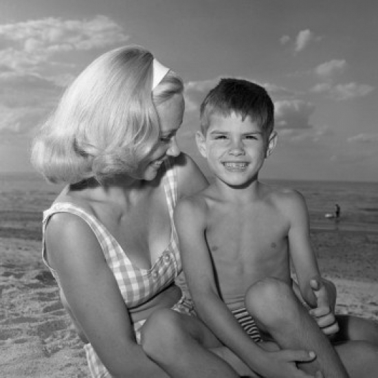 Mother & Son on Beach Poster Print - 18 x 24 in.