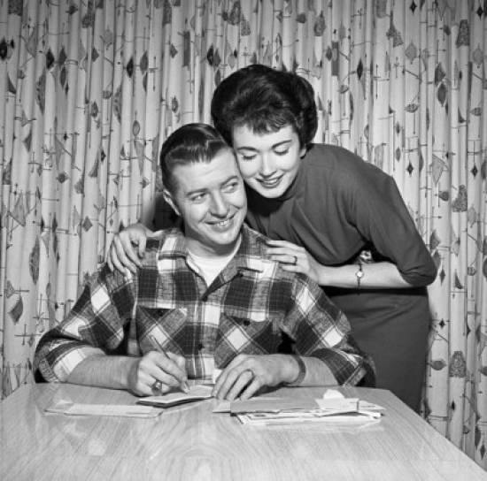 Young Couple Counting Bills Poster Print - 18 x 24 in.