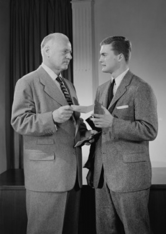 Two Businessmen Talking Poster Print - 18 x 24 in.