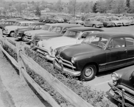 SAL255422039 USA New York Yonkers Parking Area at Cross County Center the Worlds Largest Suburban Shopping Center Print - 18 x 24 in.
