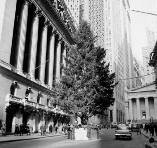 SAL255422053 USA New York City Huge Christmas Tree in Front of New York Stock Exchange Poster Print - 18 x 24 in.